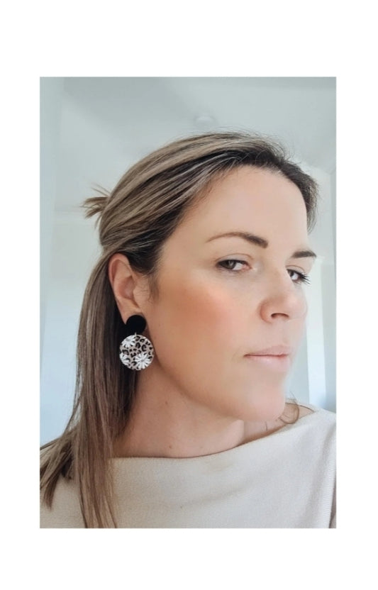 Small Boho Leather Dangles - Black Top
