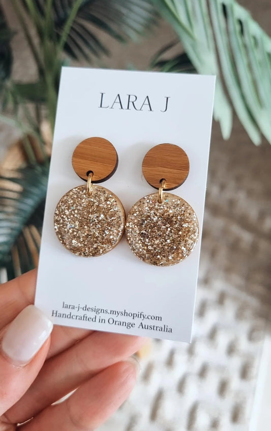 Petite Circle Dangle - Gold Sparkle