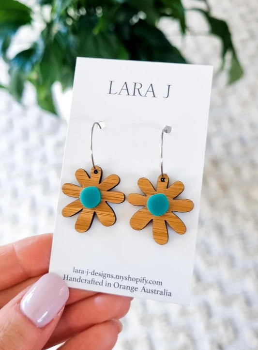 Bamboo Flower hoops - Teal