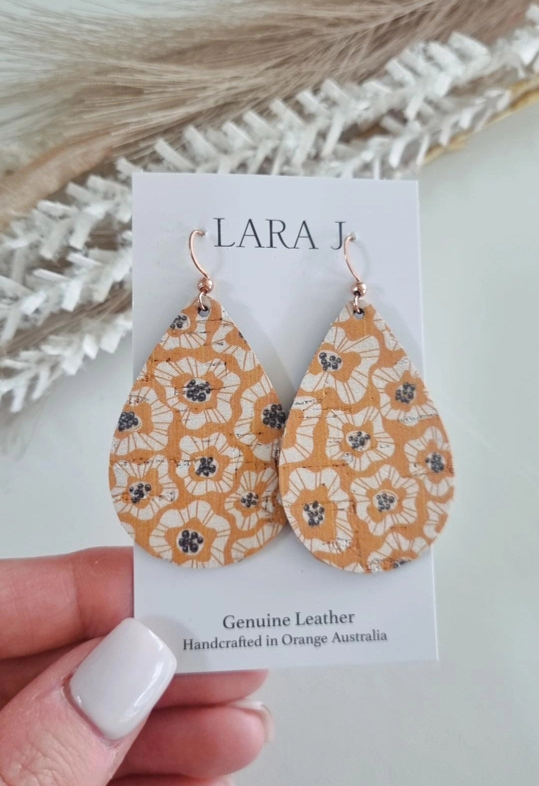 Mustard Floral Leather Earrings