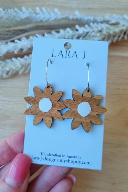 Bamboo Flower Hoops - White