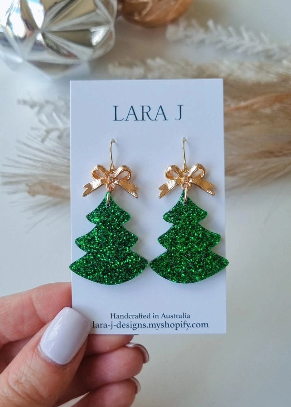 Christmas Tree Dangle - Green Glitter