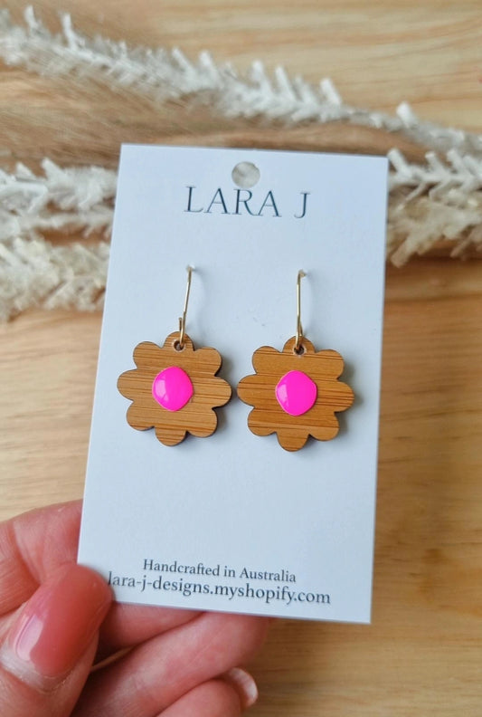 Ezra Flower Dangles - Hot Pink