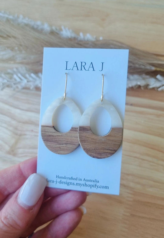Wooden Tear Drop - Pearl