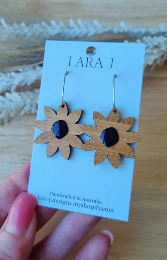 Bamboo Flower Hoops - Black