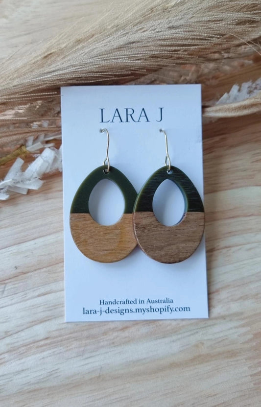 Wooden Tear Drop - Khaki