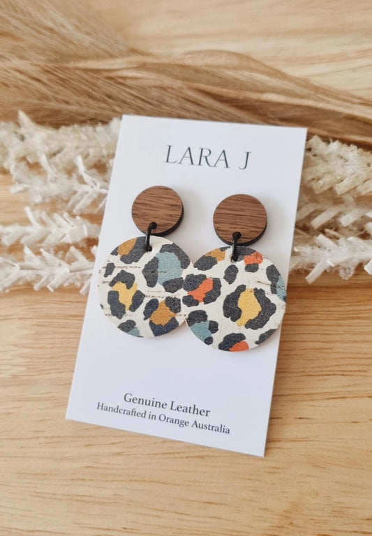 Autumn Animal Leather Dangles- Walnut Top