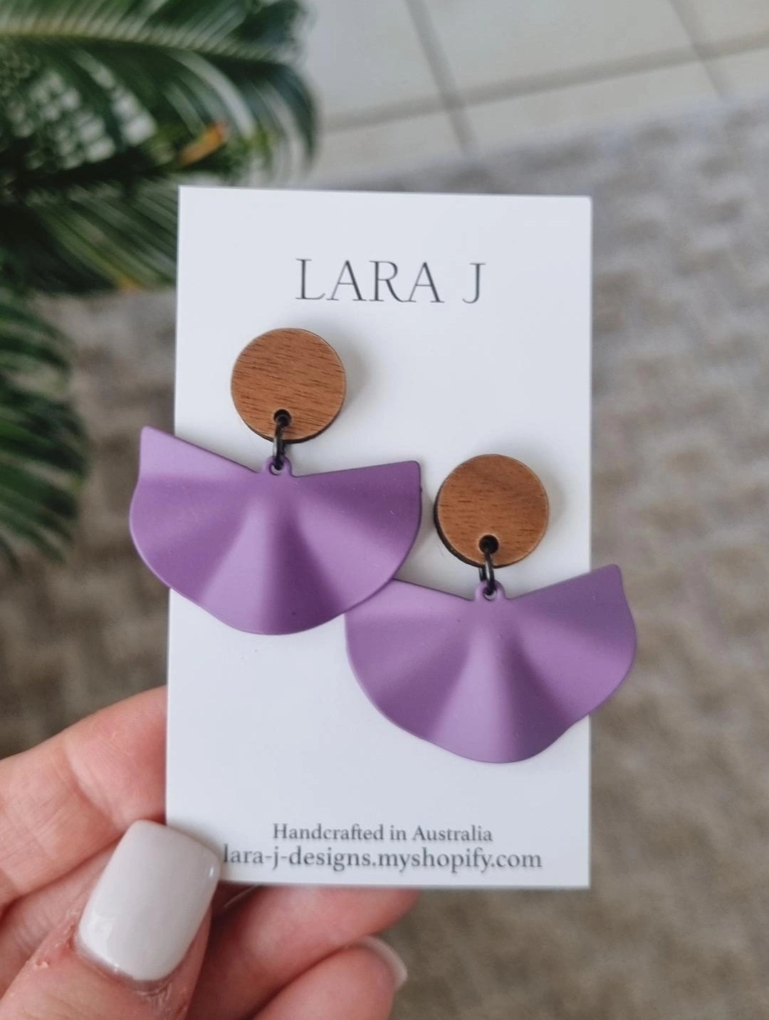 Roxy Dangles - Dark Lavender - Walnut Top