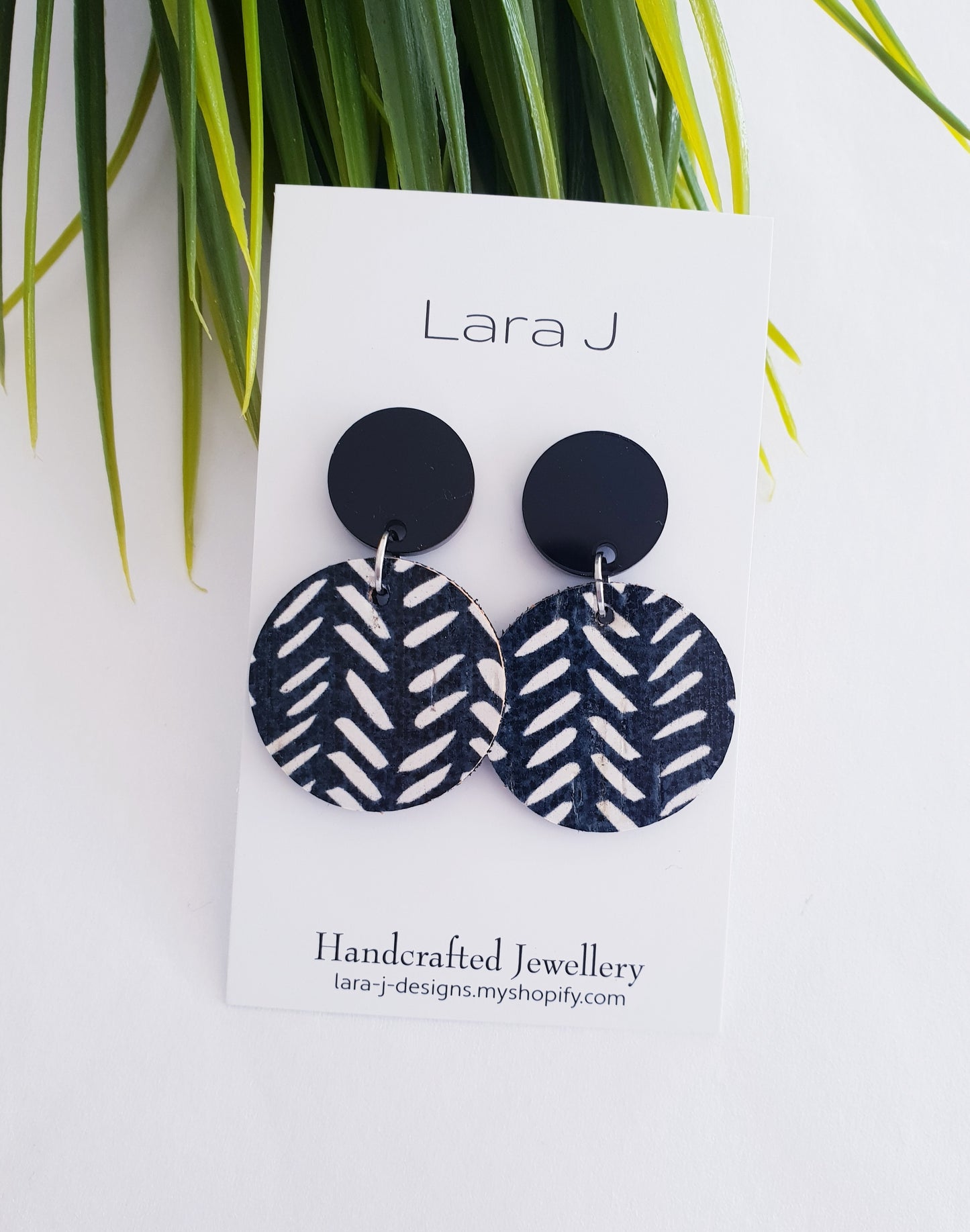 Small Tribal Leather Dangles - Black Top
