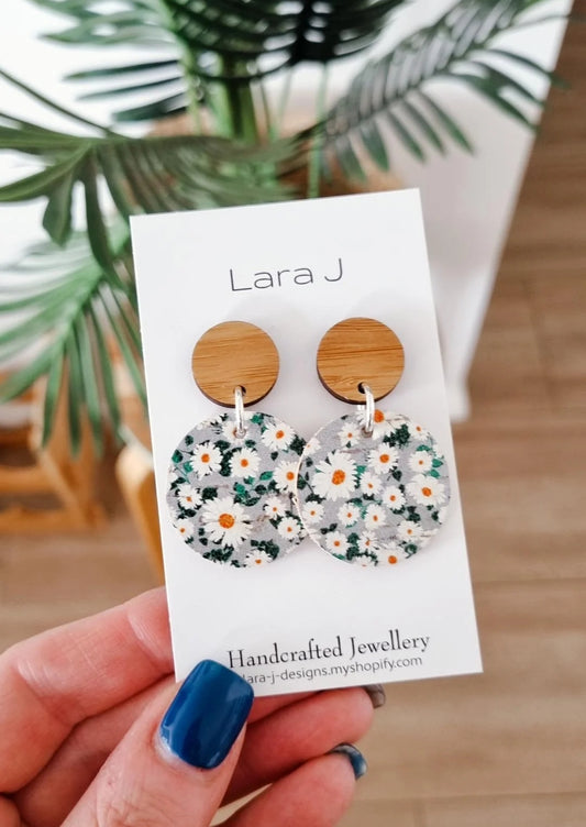 Small Daisy Leather Dangles