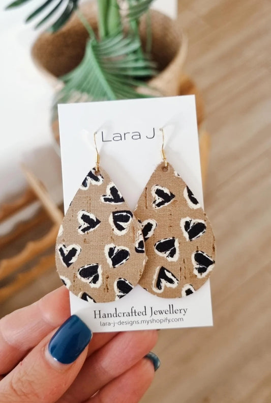 Tan Hearts Leather Earrings