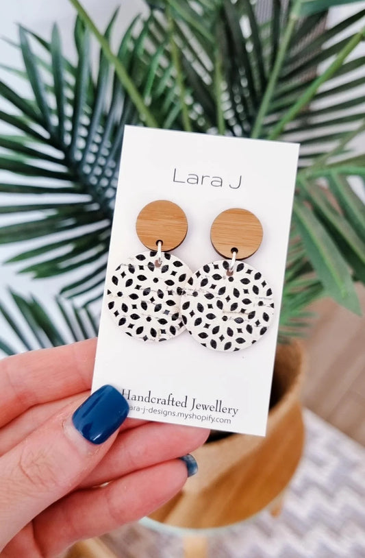 Monochrome Leather Dangles - Bamboo Top