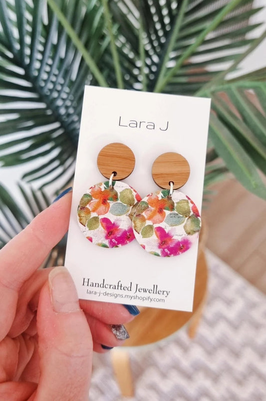 Small Floral Leather Dangles