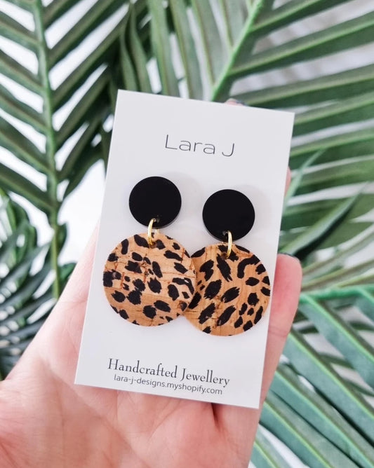 Small Cheetah Leather Dangles - Black Top