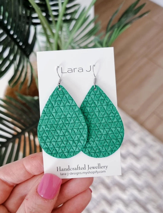 Emerald Texture Leather Earrings