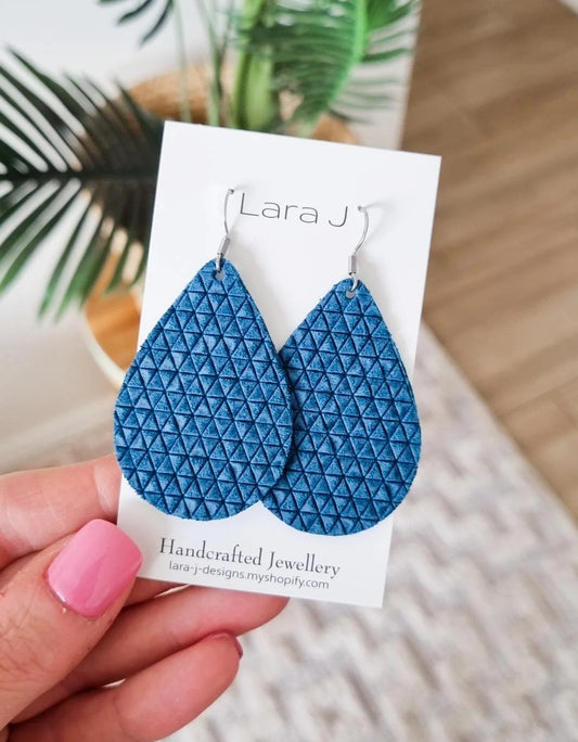 Sapphire Texture Leather Earrings