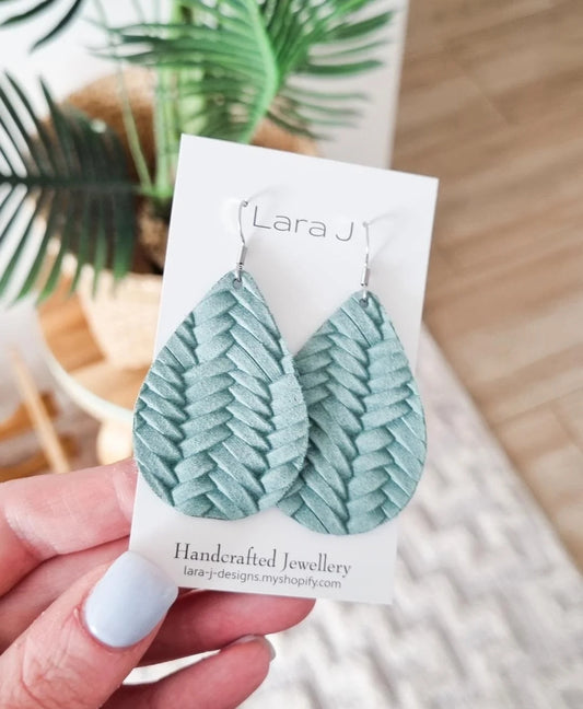 Sage Weave Leather Earrings