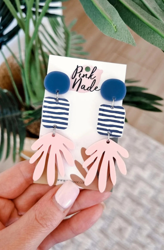 Statement Dangles - Stripe/Baby Pink