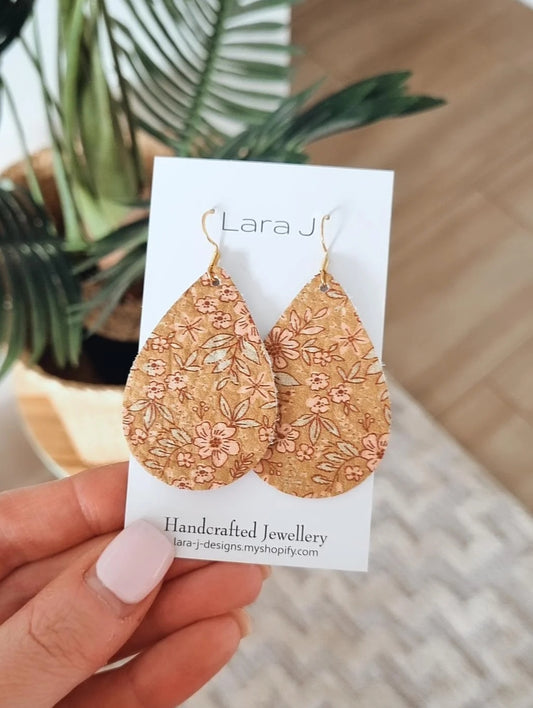 Mustard Floral Leather Earrings