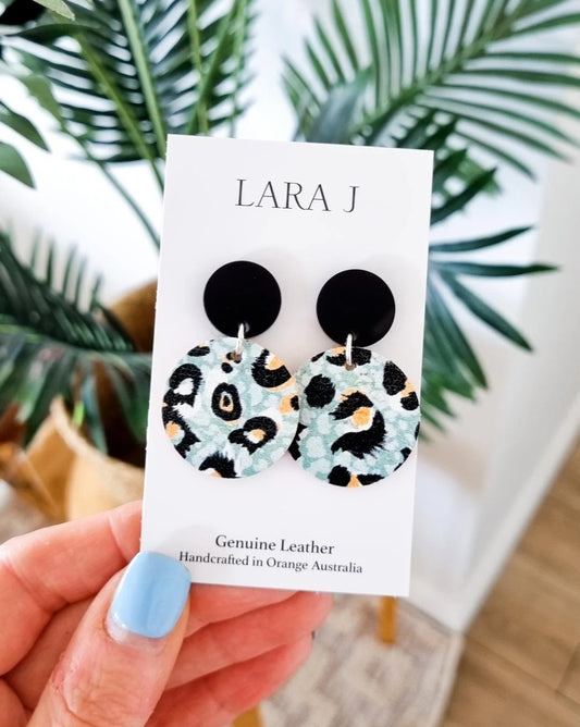 Animal Mint Leather Dangles - Black Top