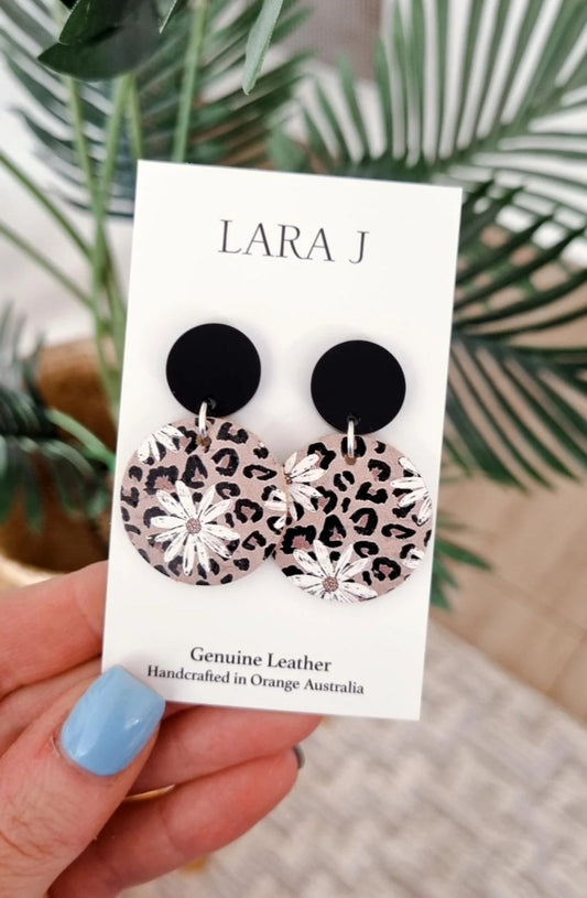 Small Boho Leather Dangles - Black Top