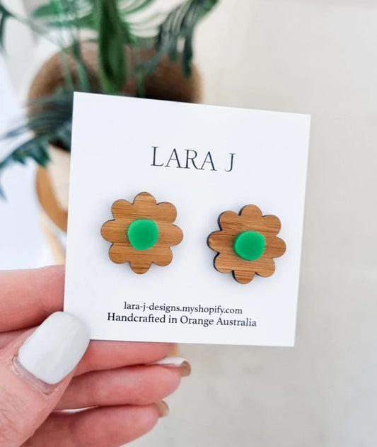 Betty Bamboo Statement Studs - Forest Green