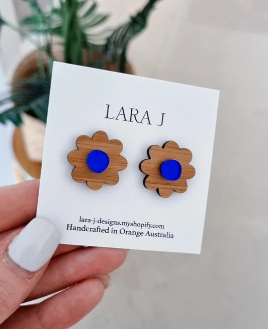 Betty Bamboo Statement Studs - Blue Mirror